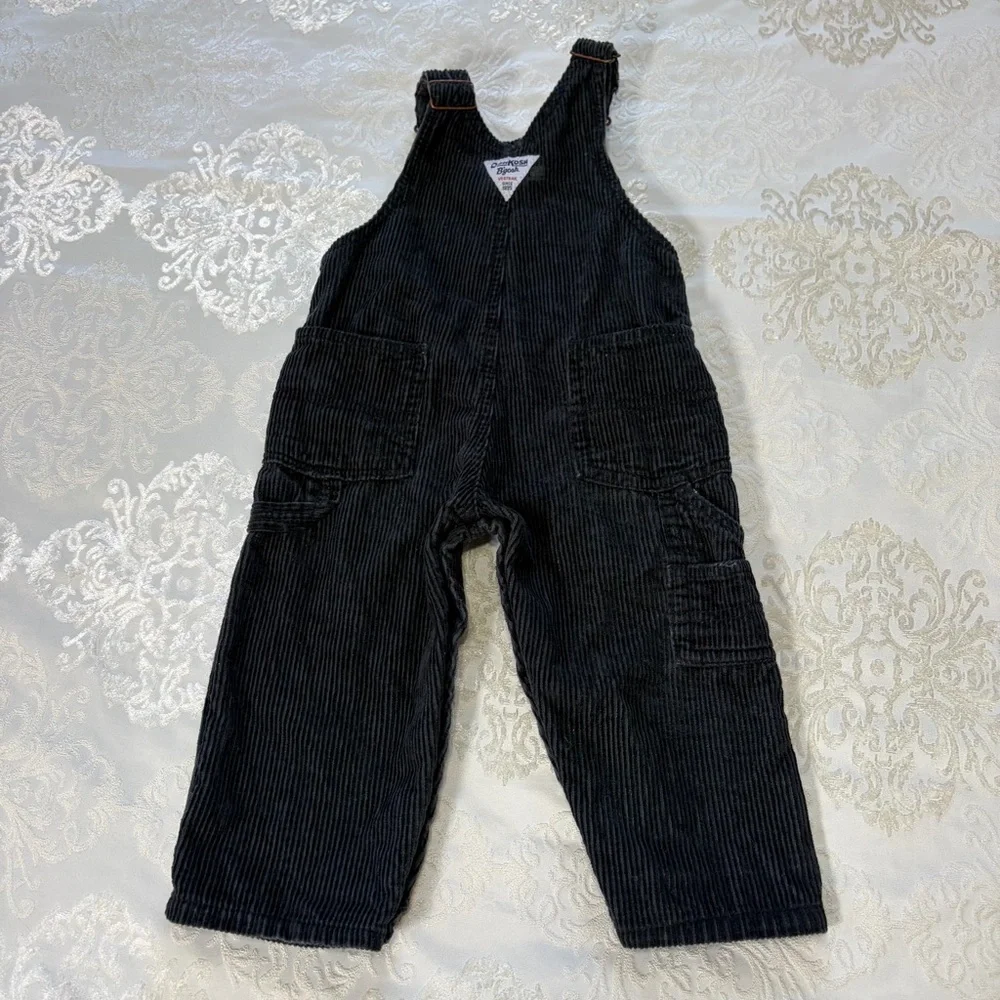 Oshkosh Vestbak Black Corduroy Cargo Overalls Size 18 Months